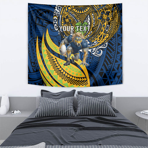 Personalised Parramatta Eels Tapestry Polynesian Tribal Art Style With Muscular Eel Mascot