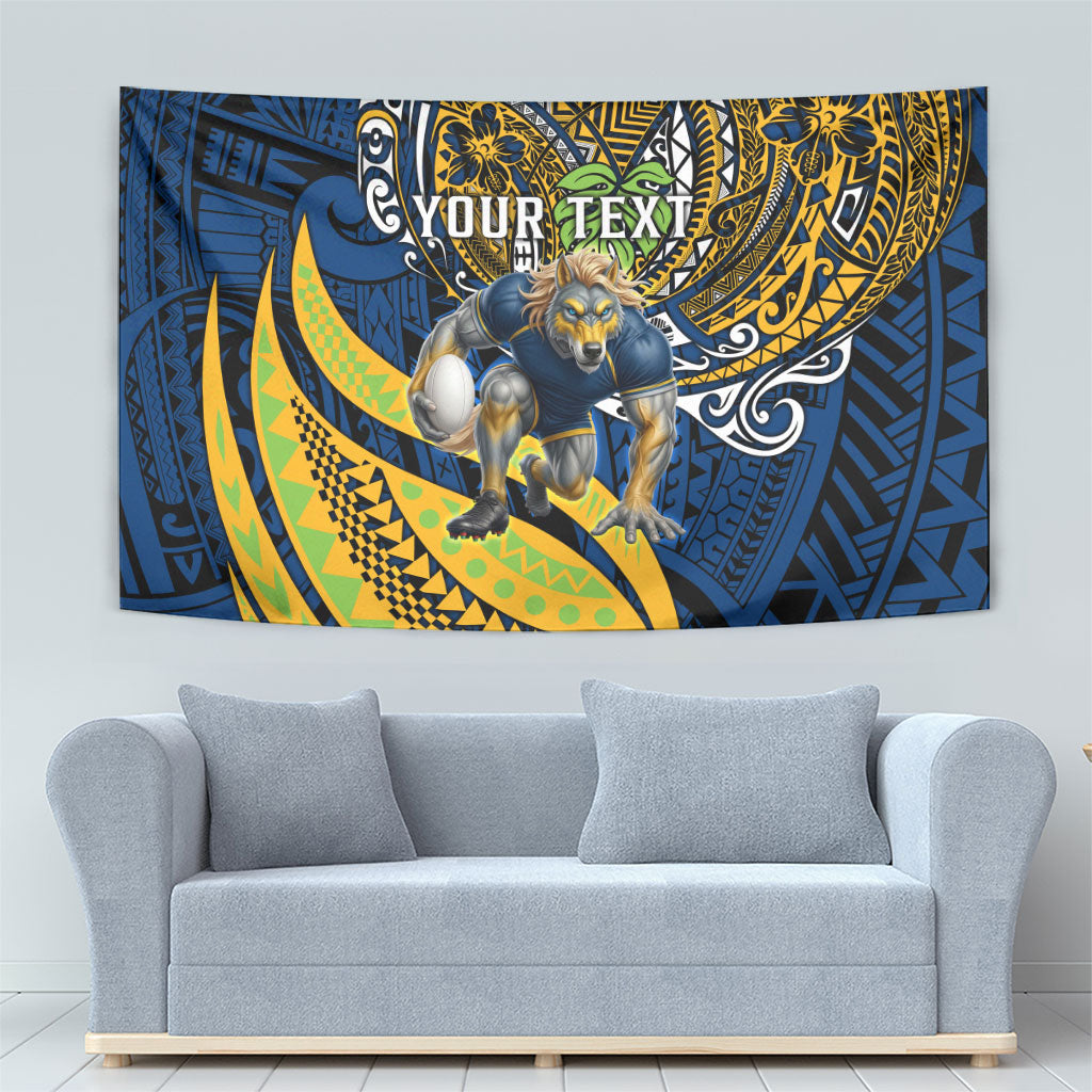 Personalised Parramatta Eels Tapestry Polynesian Tribal Art Style With Muscular Eel Mascot