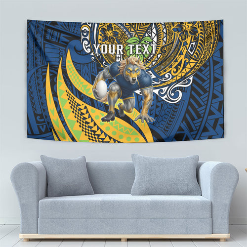 Personalised Parramatta Eels Tapestry Polynesian Tribal Art Style With Muscular Eel Mascot