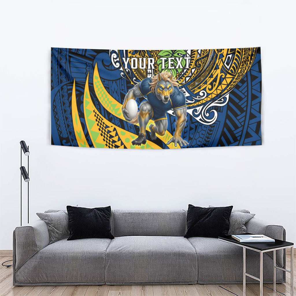 Personalised Parramatta Eels Tapestry Polynesian Tribal Art Style With Muscular Eel Mascot