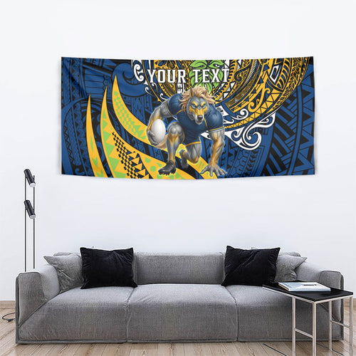 Personalised Parramatta Eels Tapestry Polynesian Tribal Art Style With Muscular Eel Mascot