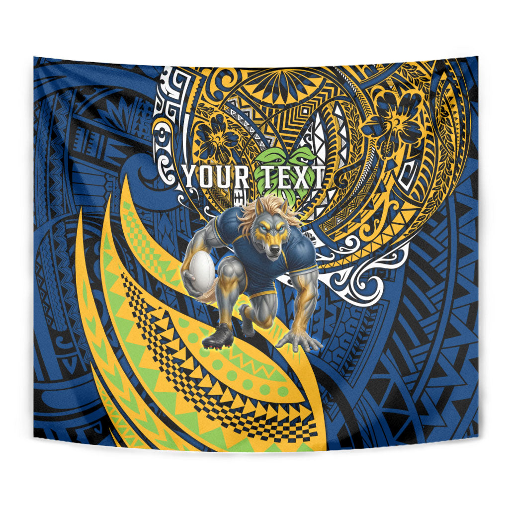 Personalised Parramatta Eels Tapestry Polynesian Tribal Art Style With Muscular Eel Mascot
