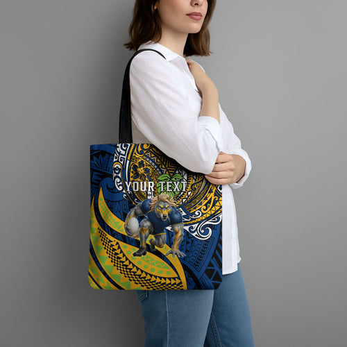 Personalised Parramatta Eels Tote Bag Polynesian Tribal Art Style With Muscular Eel Mascot