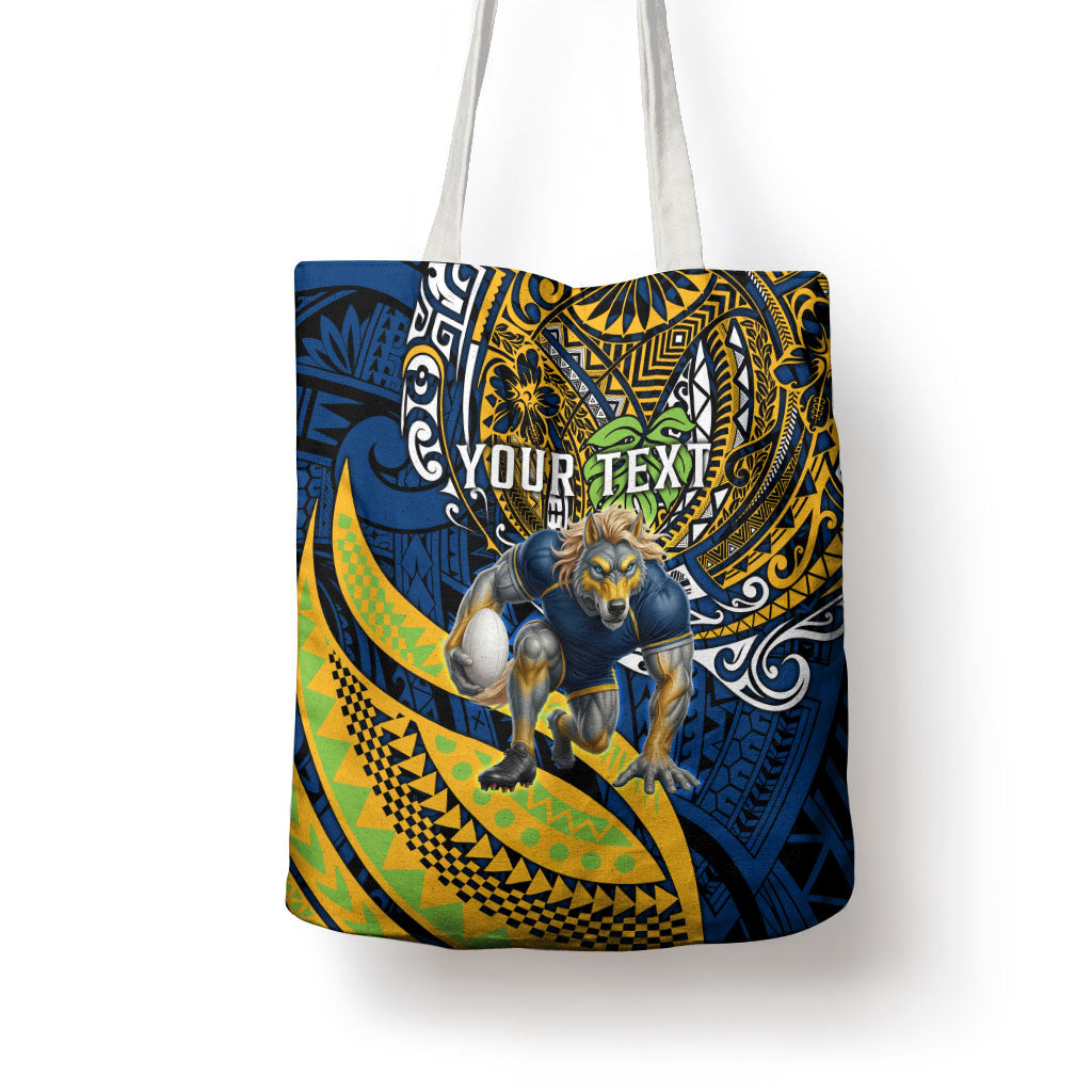 Personalised Parramatta Eels Tote Bag Polynesian Tribal Art Style With Muscular Eel Mascot