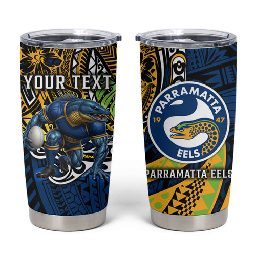Personalised Parramatta Eels Tumbler Cup Polynesian Tribal Art Style With Muscular Eel Mascot