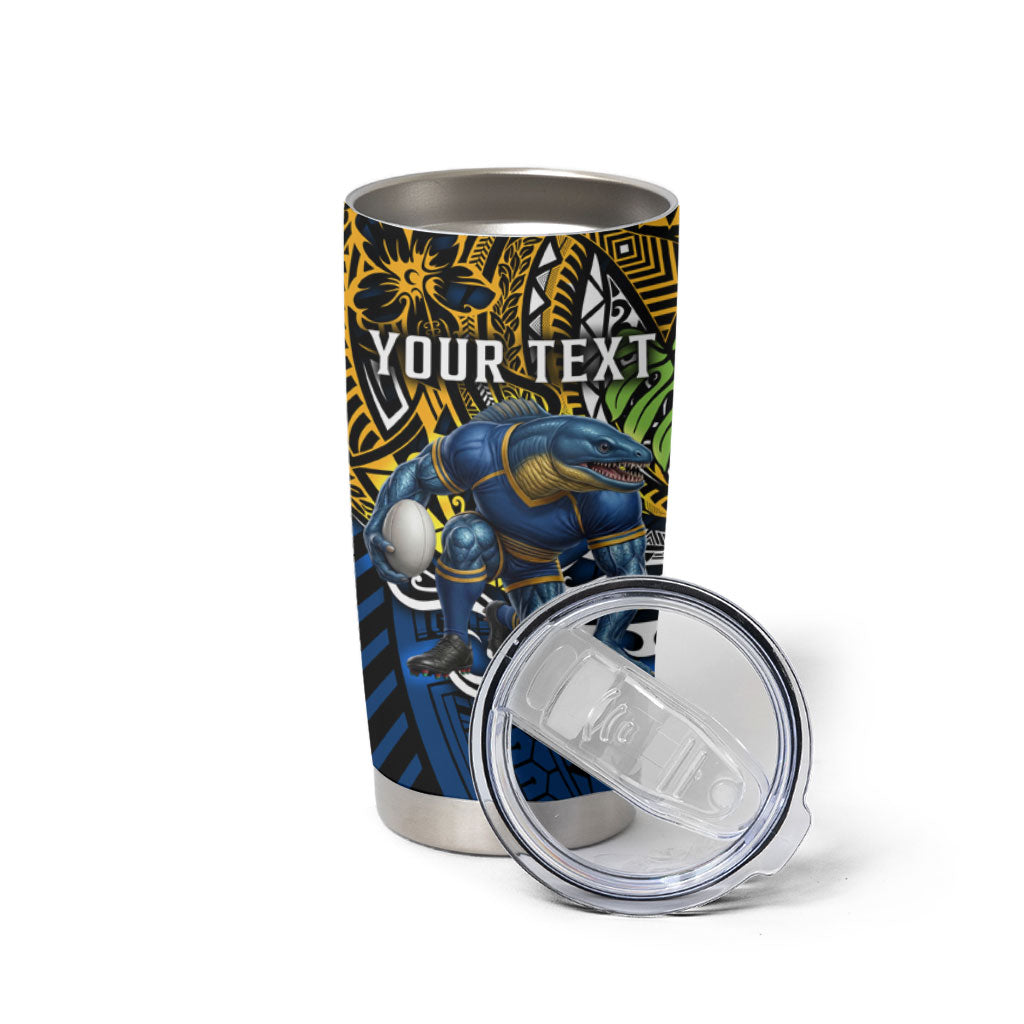 Personalised Parramatta Eels Tumbler Cup Polynesian Tribal Art Style With Muscular Eel Mascot