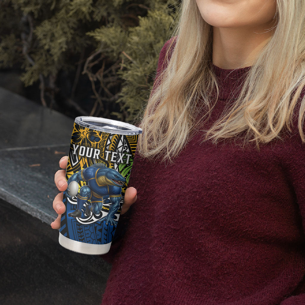 Personalised Parramatta Eels Tumbler Cup Polynesian Tribal Art Style With Muscular Eel Mascot