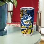 Personalised Parramatta Eels Tumbler Cup Polynesian Tribal Art Style With Muscular Eel Mascot