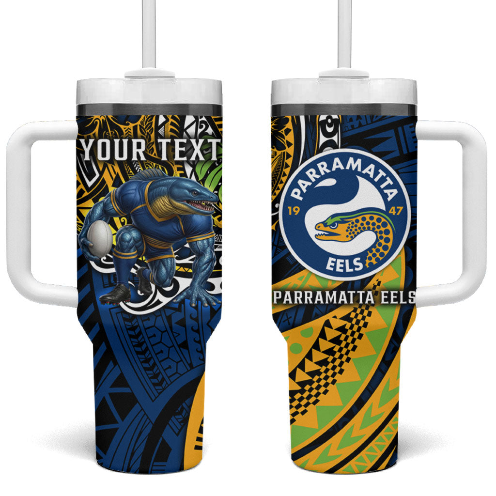 Personalised Parramatta Eels Tumbler With Handle Polynesian Tribal Art Style With Muscular Eel Mascot