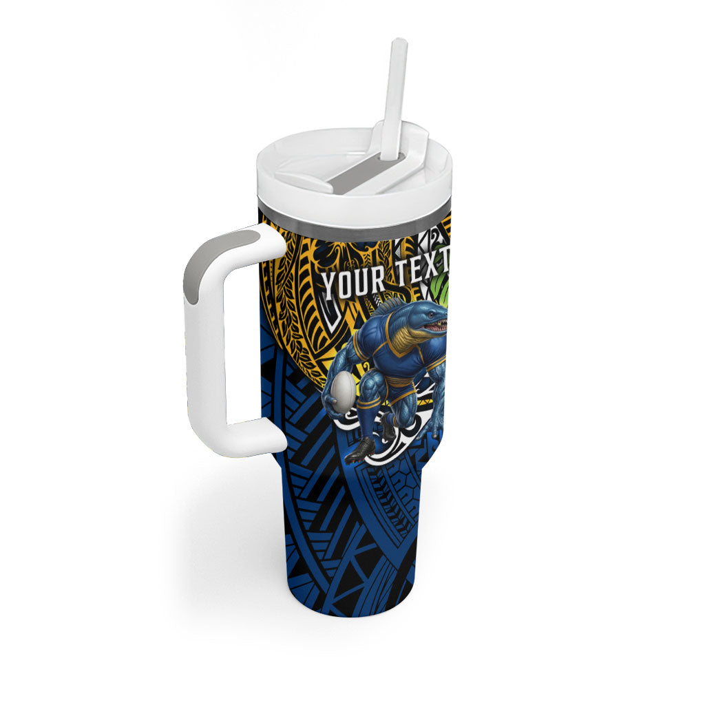 Personalised Parramatta Eels Tumbler With Handle Polynesian Tribal Art Style With Muscular Eel Mascot