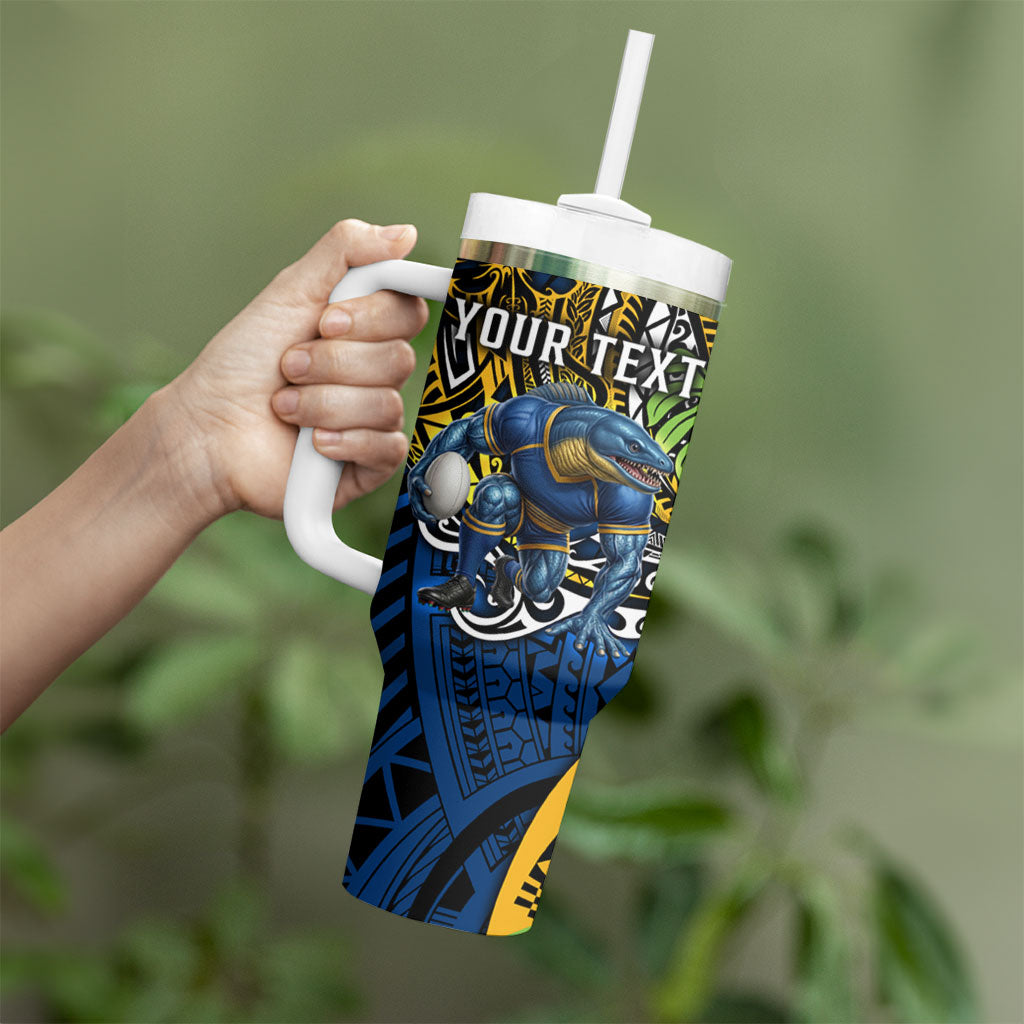 Personalised Parramatta Eels Tumbler With Handle Polynesian Tribal Art Style With Muscular Eel Mascot