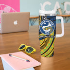 Personalised Parramatta Eels Tumbler With Handle Polynesian Tribal Art Style With Muscular Eel Mascot