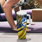 Personalised Parramatta Eels Tumbler With Handle Polynesian Tribal Art Style With Muscular Eel Mascot
