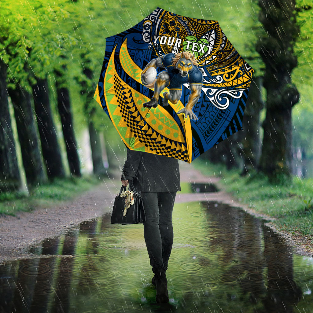Personalised Parramatta Eels Umbrella Polynesian Tribal Art Style With Muscular Eel Mascot
