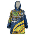 Personalised Parramatta Eels Wearable Blanket Hoodie Polynesian Tribal Art Style With Muscular Eel Mascot