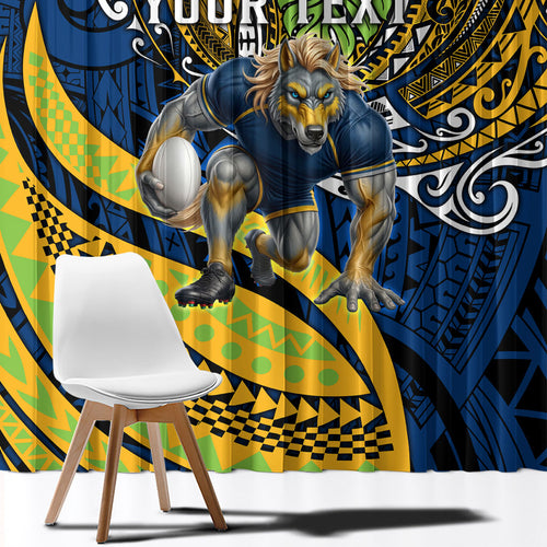 Personalised Parramatta Eels Window Curtain Polynesian Tribal Art Style With Muscular Eel Mascot