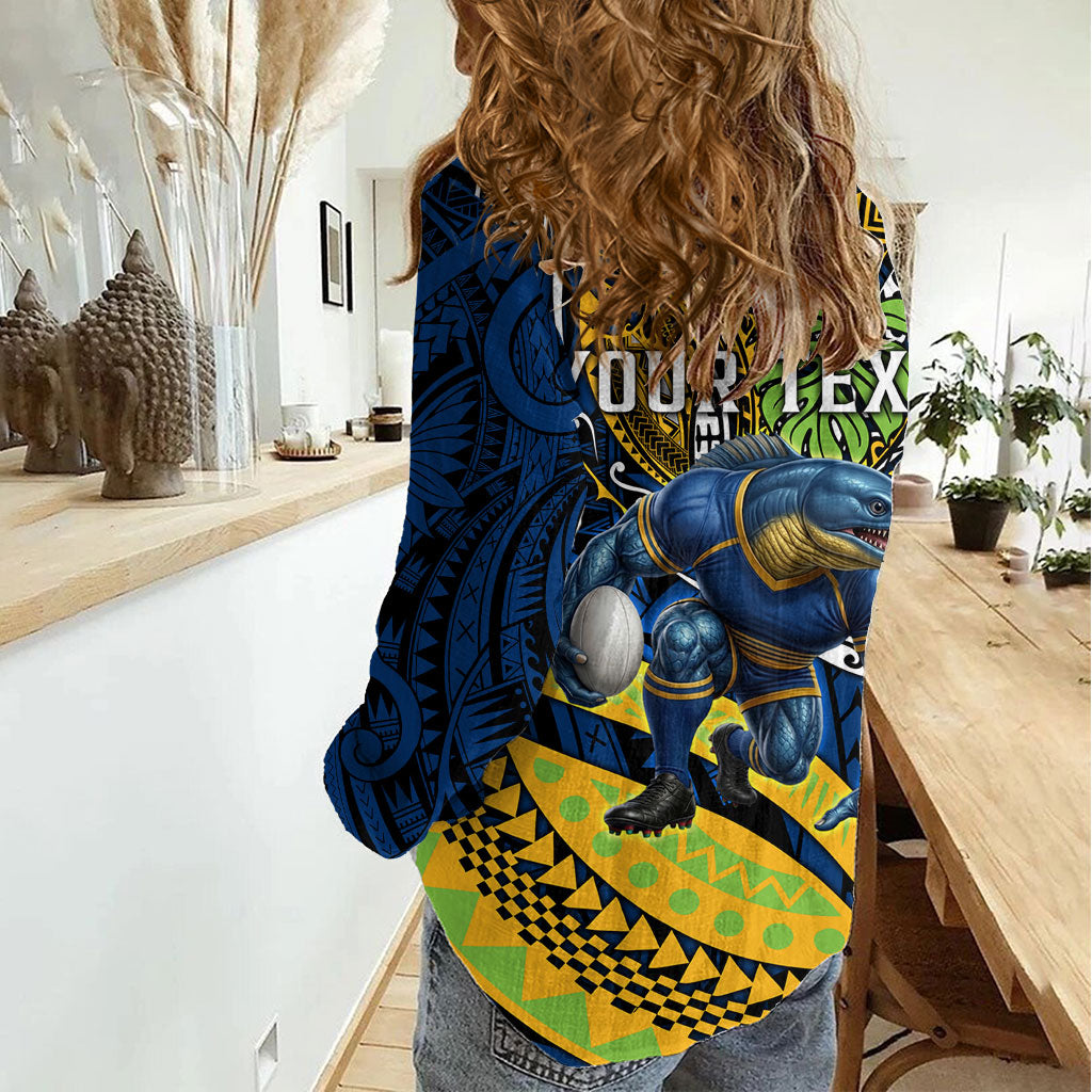 Personalised Parramatta Eels Women Casual Shirt Polynesian Tribal Art Style With Muscular Eel Mascot