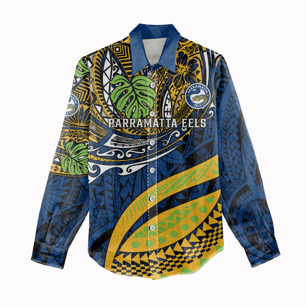 Personalised Parramatta Eels Women Casual Shirt Polynesian Tribal Art Style With Muscular Eel Mascot