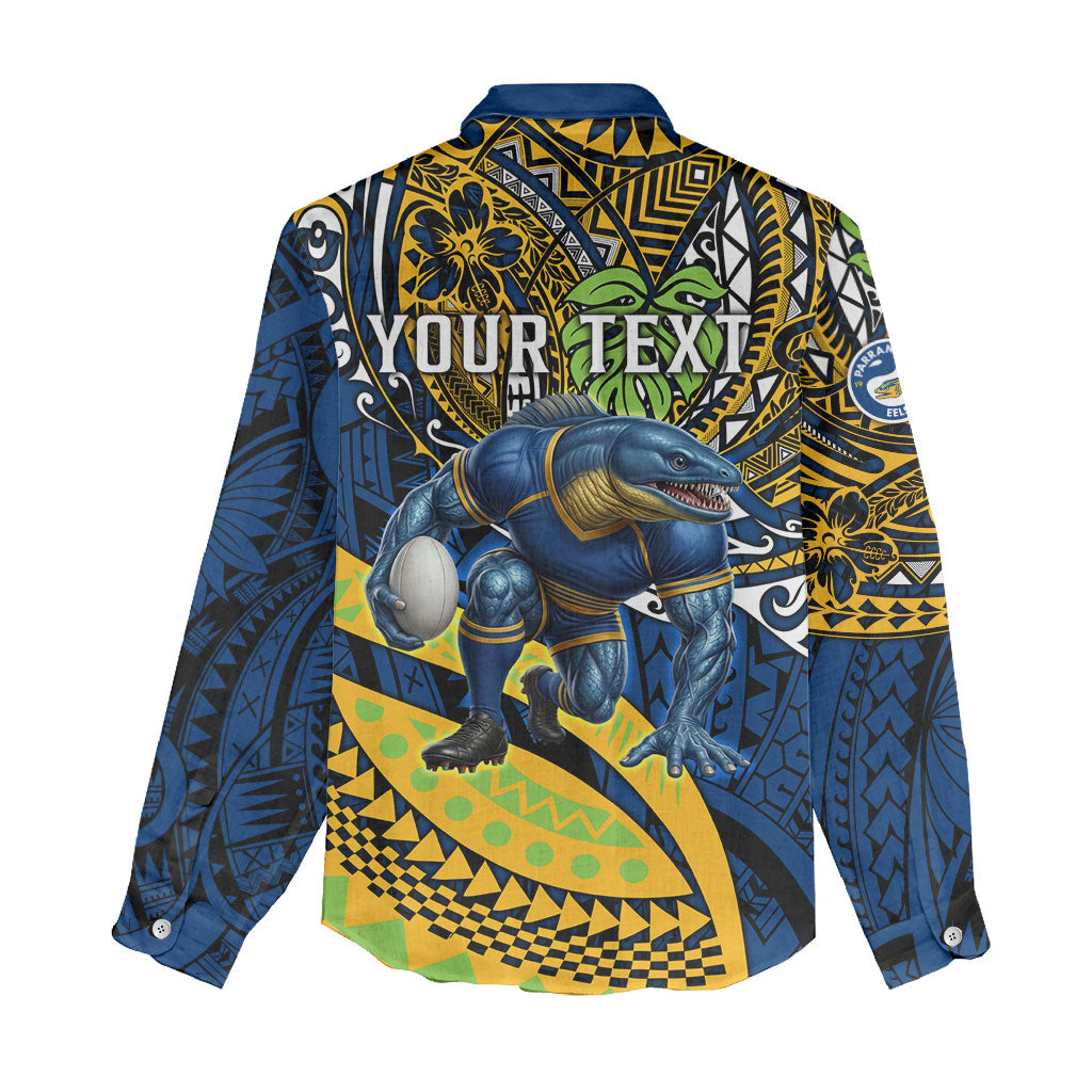 Personalised Parramatta Eels Women Casual Shirt Polynesian Tribal Art Style With Muscular Eel Mascot