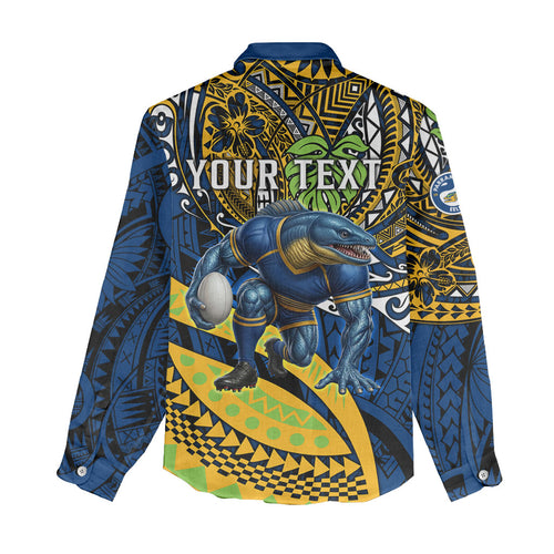 Personalised Parramatta Eels Women Casual Shirt Polynesian Tribal Art Style With Muscular Eel Mascot