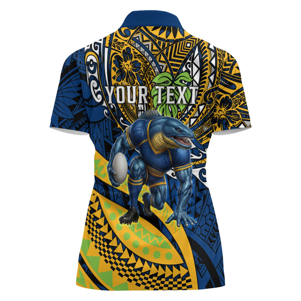 Personalised Parramatta Eels Women Polo Shirt Polynesian Tribal Art Style With Muscular Eel Mascot