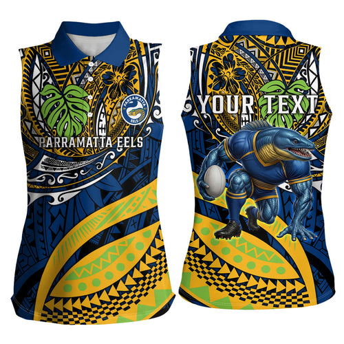 Personalised Parramatta Eels Women Sleeveless Polo Shirt Polynesian Tribal Art Style With Muscular Eel Mascot