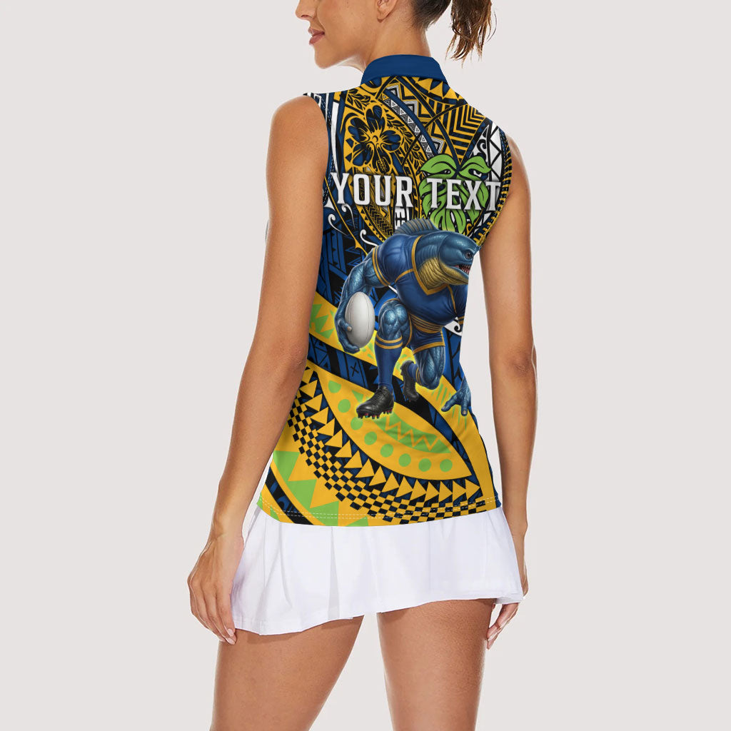 Personalised Parramatta Eels Women Sleeveless Polo Shirt Polynesian Tribal Art Style With Muscular Eel Mascot