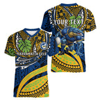 Personalised Parramatta Eels Women V-Neck T-Shirt Polynesian Tribal Art Style With Muscular Eel Mascot