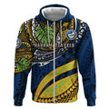 Personalised Parramatta Eels Zip Hoodie Polynesian Tribal Art Style With Muscular Eel Mascot
