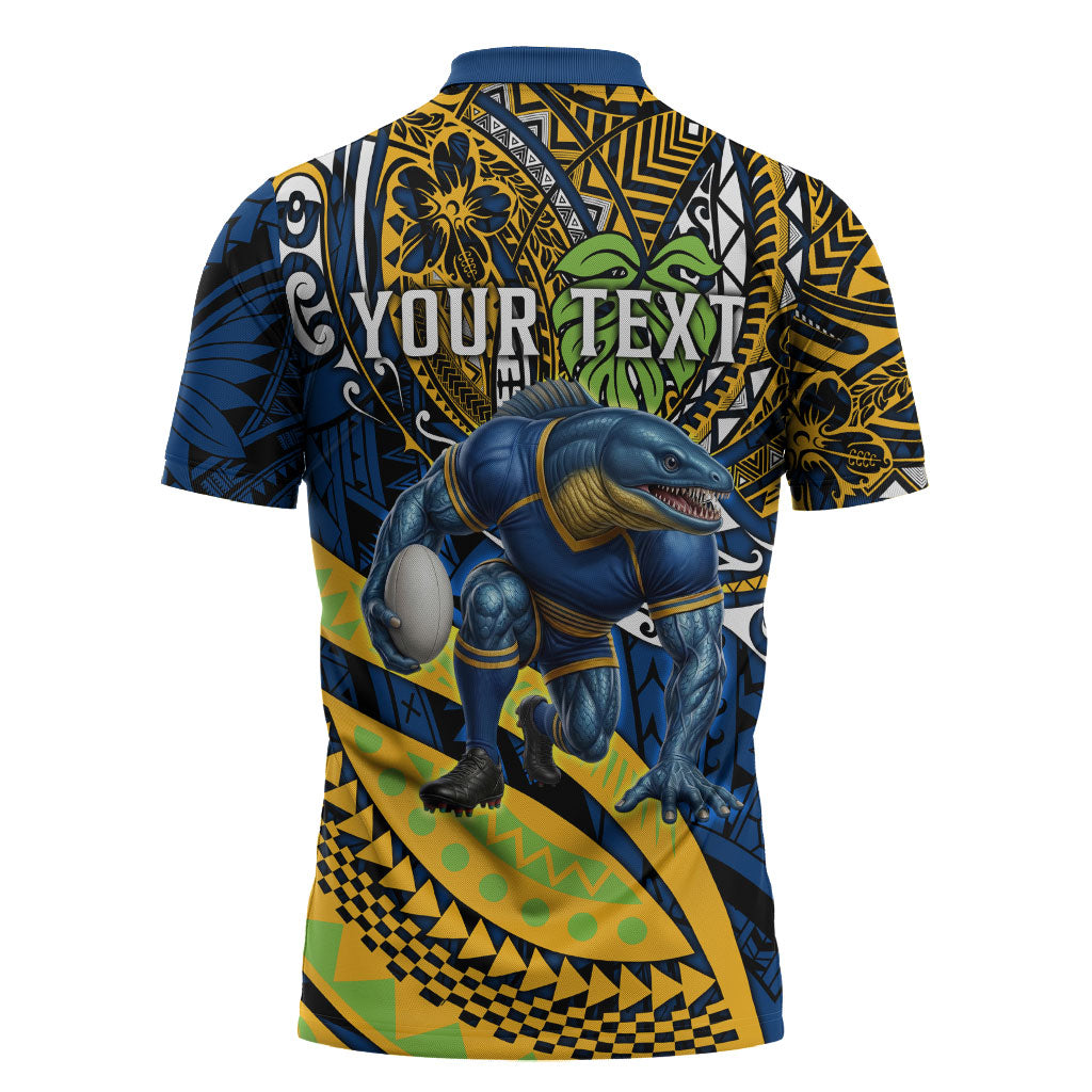 Personalised Parramatta Eels Zipper Polo Shirt Polynesian Tribal Art Style With Muscular Eel Mascot