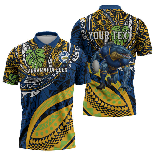 Personalised Parramatta Eels Zipper Polo Shirt Polynesian Tribal Art Style With Muscular Eel Mascot