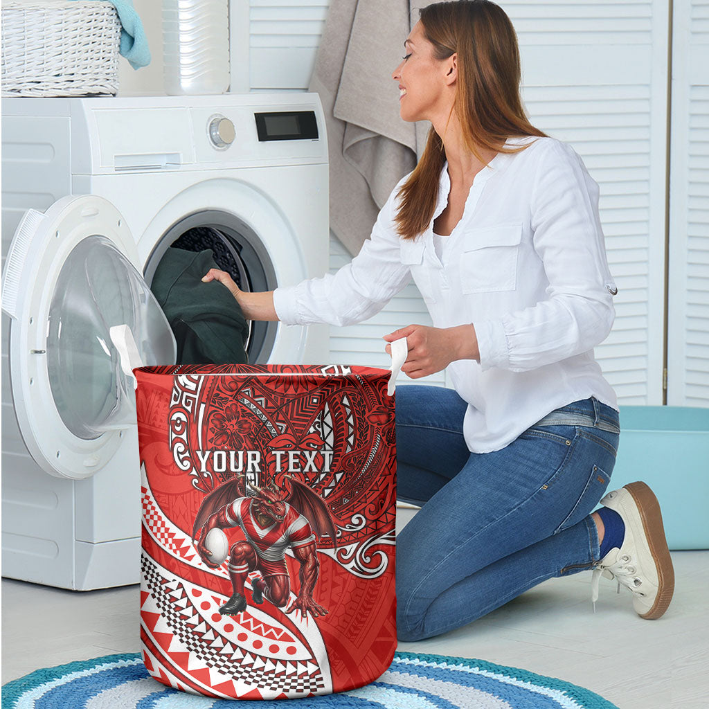 Personalised St George Illawarra Dragons Laundry Basket Polynesian Tribal Art Style With Fierce Red Dragon Mascot