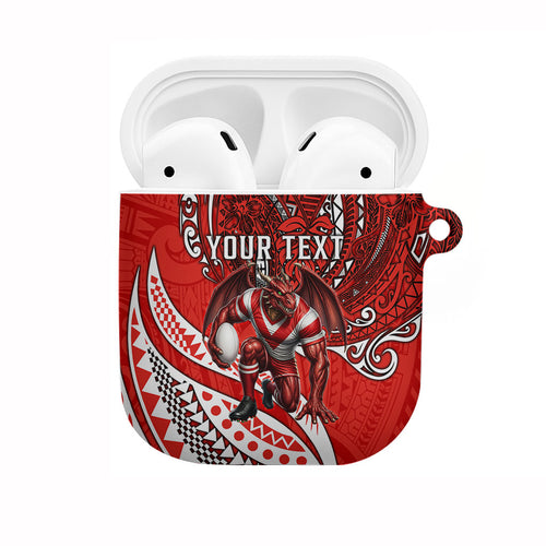 Personalised St George Illawarra Dragons AirPods Case Polynesian Tribal Art Style With Fierce Red Dragon Mascot