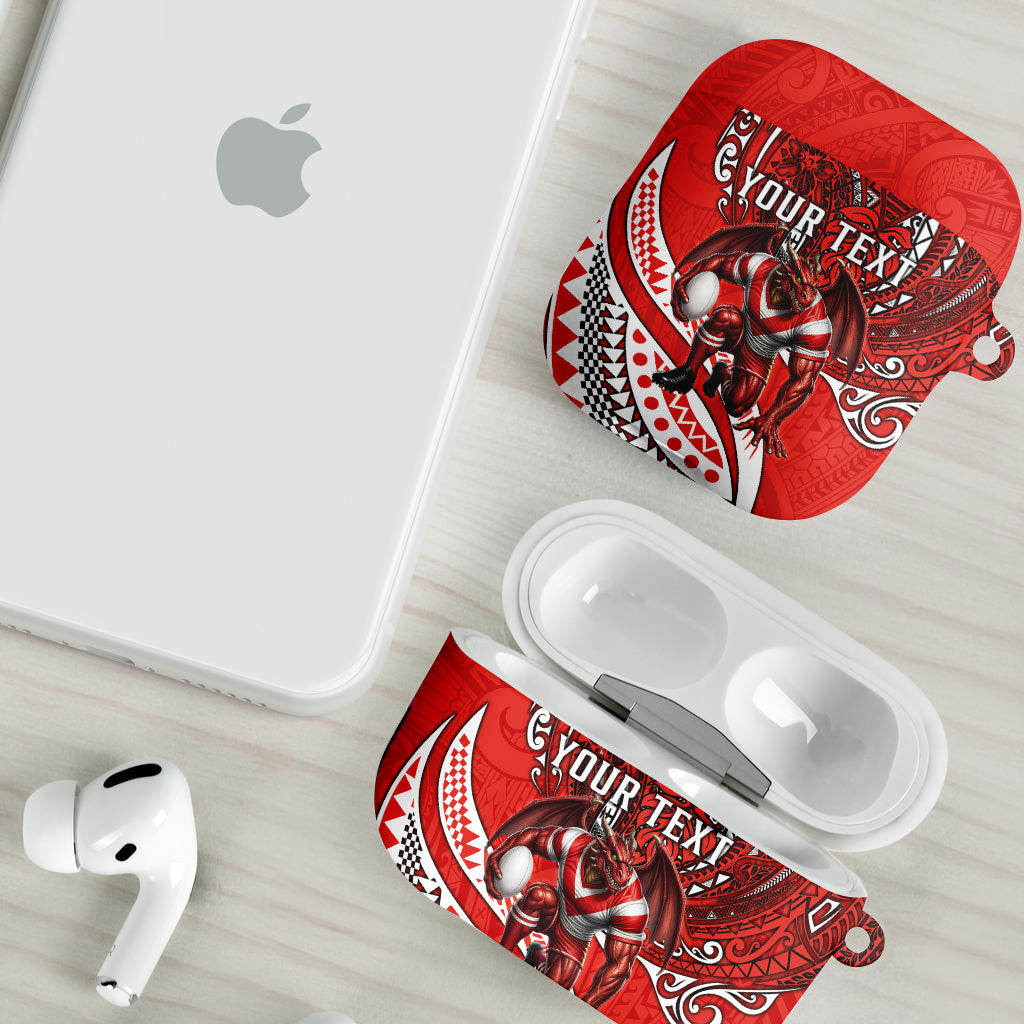 Personalised St George Illawarra Dragons AirPods Case Polynesian Tribal Art Style With Fierce Red Dragon Mascot