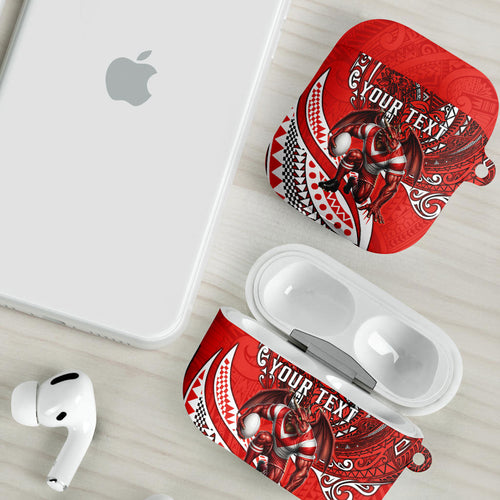 Personalised St George Illawarra Dragons AirPods Case Polynesian Tribal Art Style With Fierce Red Dragon Mascot