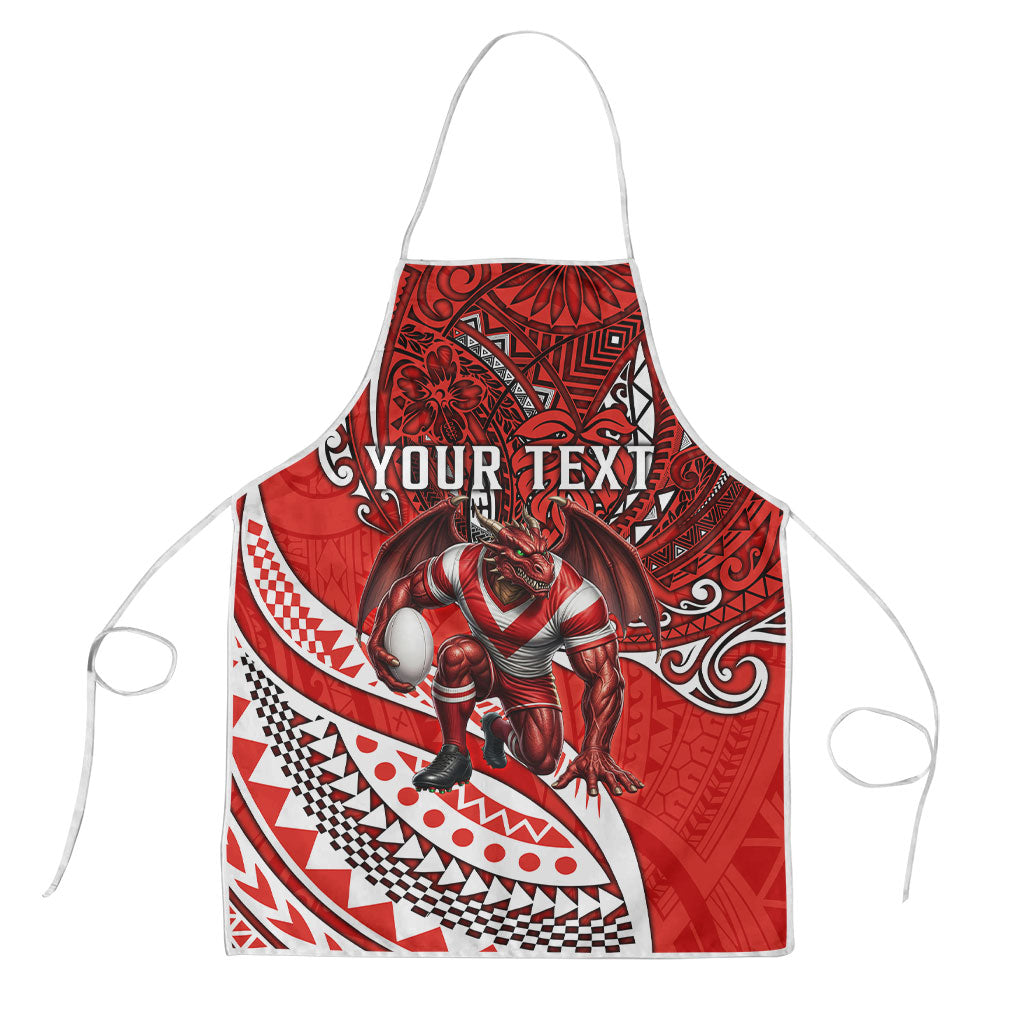 Personalised St George Illawarra Dragons Apron Polynesian Tribal Art Style With Fierce Red Dragon Mascot