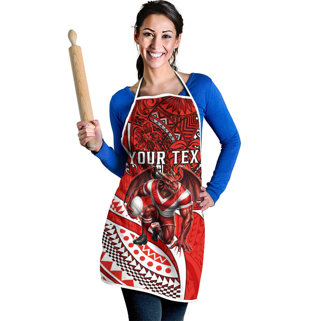 Personalised St George Illawarra Dragons Apron Polynesian Tribal Art Style With Fierce Red Dragon Mascot