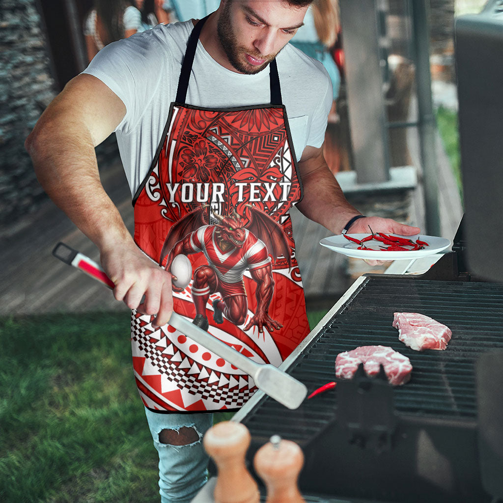 Personalised St George Illawarra Dragons Apron Polynesian Tribal Art Style With Fierce Red Dragon Mascot