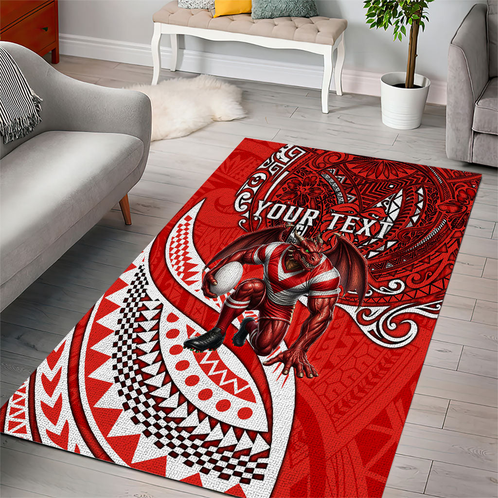 Personalised St George Illawarra Dragons Area Rug Polynesian Tribal Art Style With Fierce Red Dragon Mascot