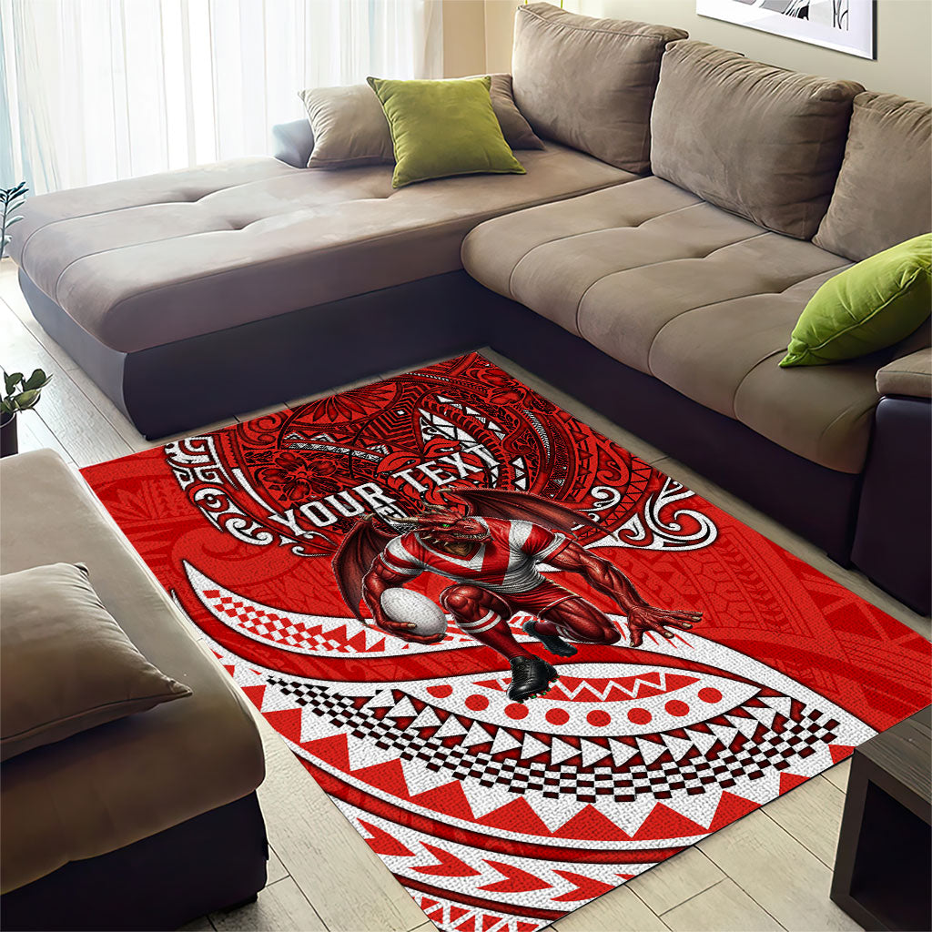 Personalised St George Illawarra Dragons Area Rug Polynesian Tribal Art Style With Fierce Red Dragon Mascot