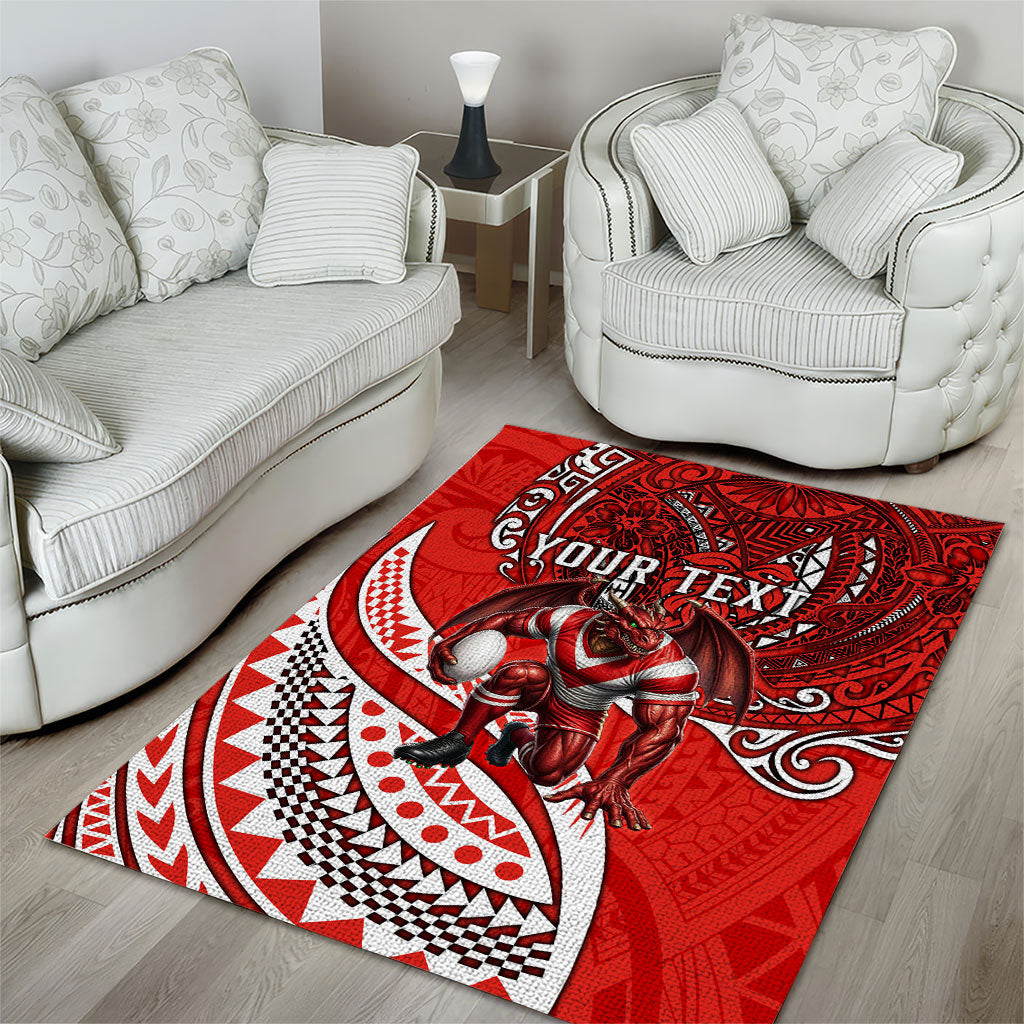 Personalised St George Illawarra Dragons Area Rug Polynesian Tribal Art Style With Fierce Red Dragon Mascot