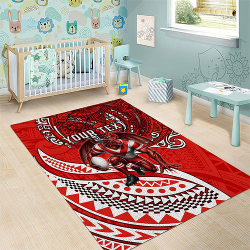 Personalised St George Illawarra Dragons Area Rug Polynesian Tribal Art Style With Fierce Red Dragon Mascot