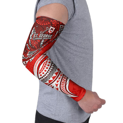 Personalised St George Illawarra Dragons Arm Sleeves Polynesian Tribal Art Style With Fierce Red Dragon Mascot