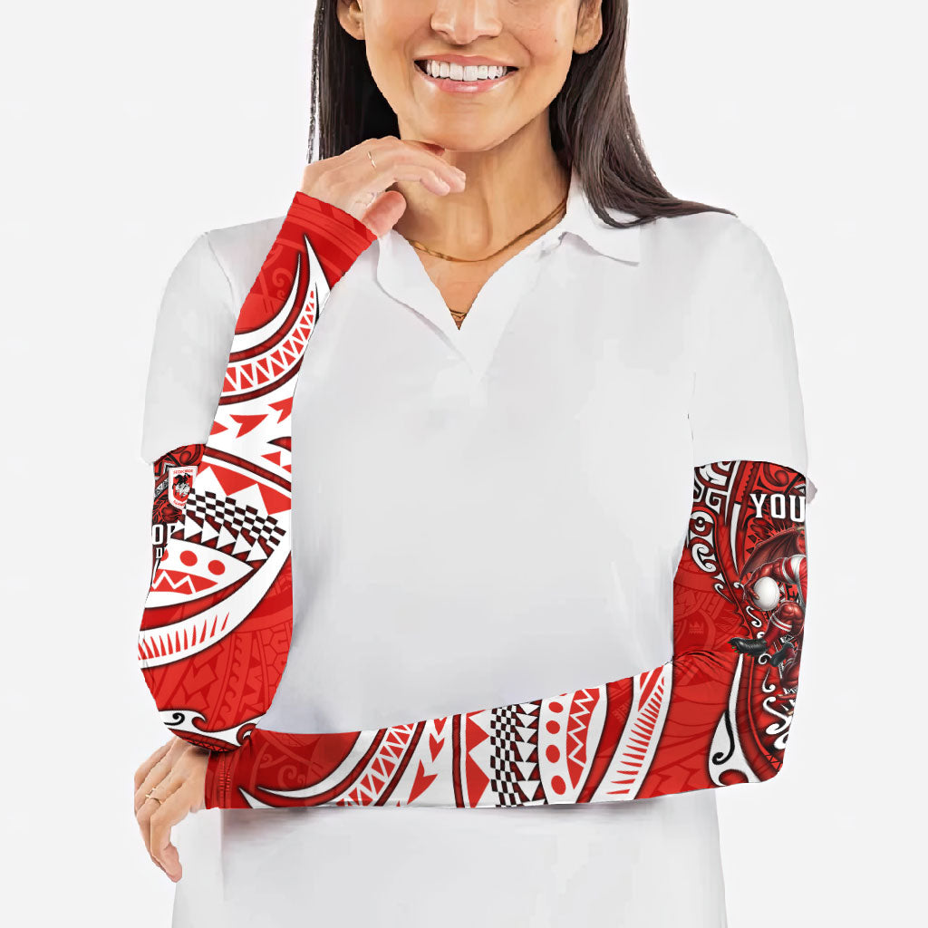 Personalised St George Illawarra Dragons Arm Sleeves Polynesian Tribal Art Style With Fierce Red Dragon Mascot