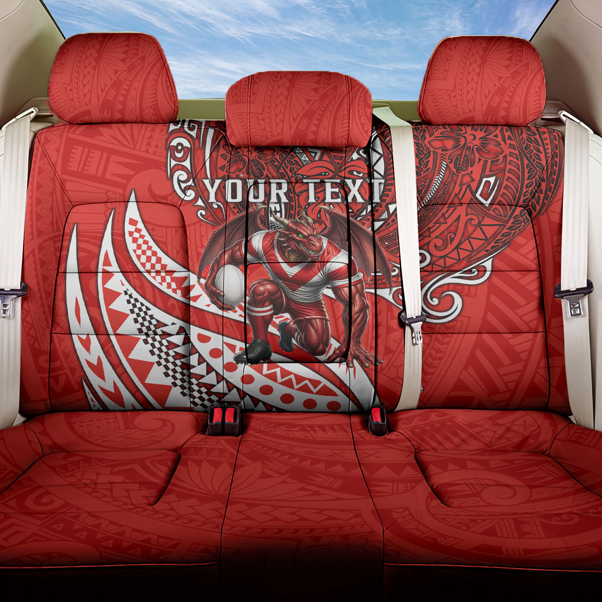 Personalised St George Illawarra Dragons Back Car Seat Cover Polynesian Tribal Art Style With Fierce Red Dragon Mascot