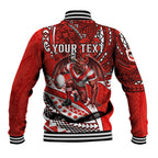 Personalised St George Illawarra Dragons Baseball Jacket Polynesian Tribal Art Style With Fierce Red Dragon Mascot