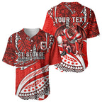 Personalised St George Illawarra Dragons Baseball Jersey Polynesian Tribal Art Style With Fierce Red Dragon Mascot