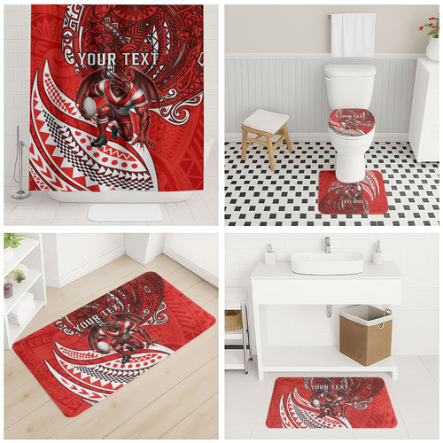 Personalised St George Illawarra Dragons Bathroom Set Polynesian Tribal Art Style With Fierce Red Dragon Mascot