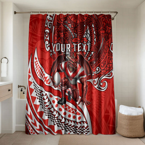 Personalised St George Illawarra Dragons Bathroom Set Polynesian Tribal Art Style With Fierce Red Dragon Mascot
