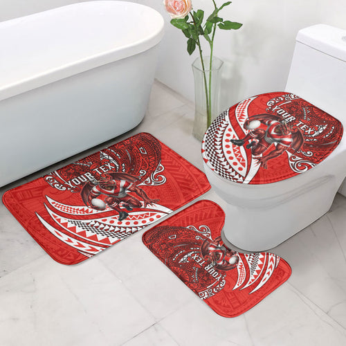 Personalised St George Illawarra Dragons Bathroom Set Polynesian Tribal Art Style With Fierce Red Dragon Mascot
